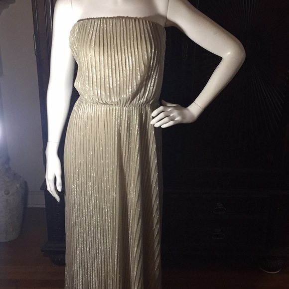 The Limited Gold Maxi Dress sz L pleated - Picture 2 of 5